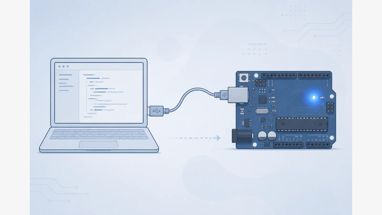 Illustration of installing Arduino IDE and uploading a first Blink sketch