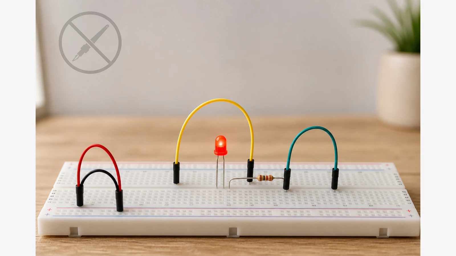 Breadboard Arduino circuit showing a no-soldering beginner build